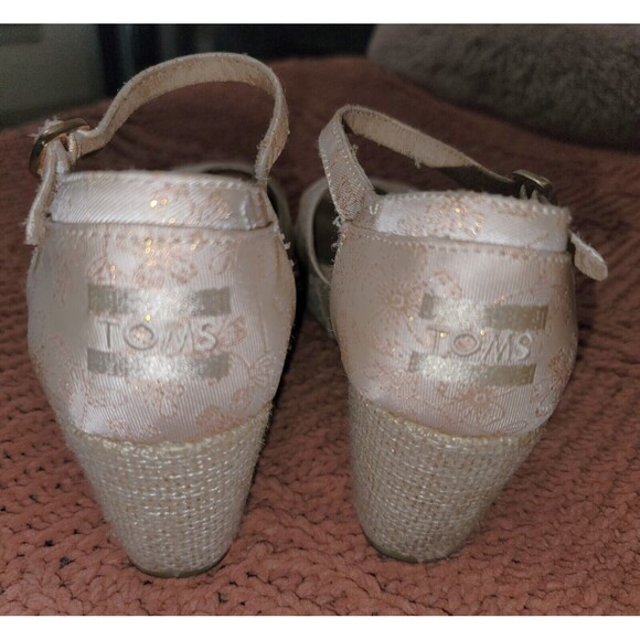 Toms Raffia Wedge Platform Boujee Sandal Beige Jacquard Rose Gold stich 7.5 - Picture 2 of 16